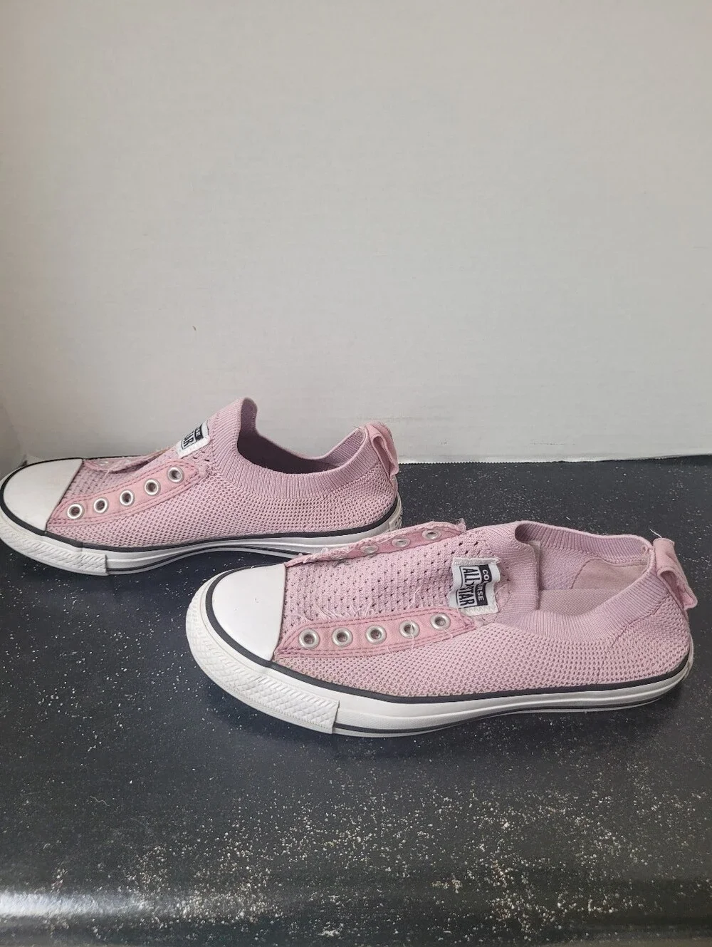 Converse Girl's Slip-On Knit Sneakers Pink and White